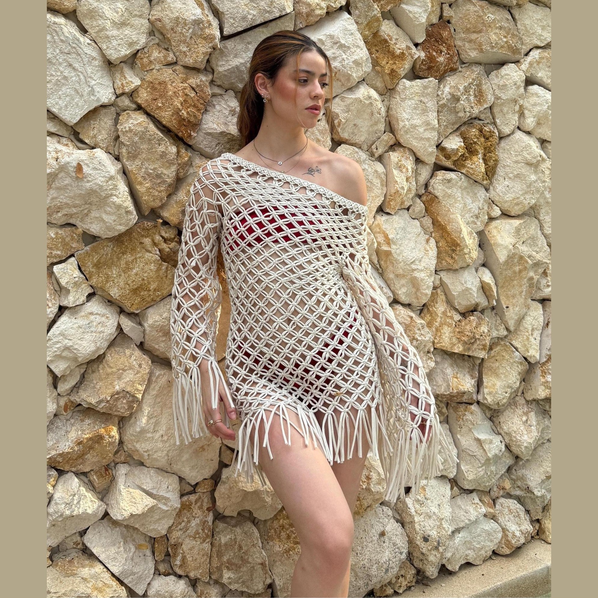 Macramé Beach Cover Up Dress – Handmade Swimsuit Cover Up & Resort Kaftan