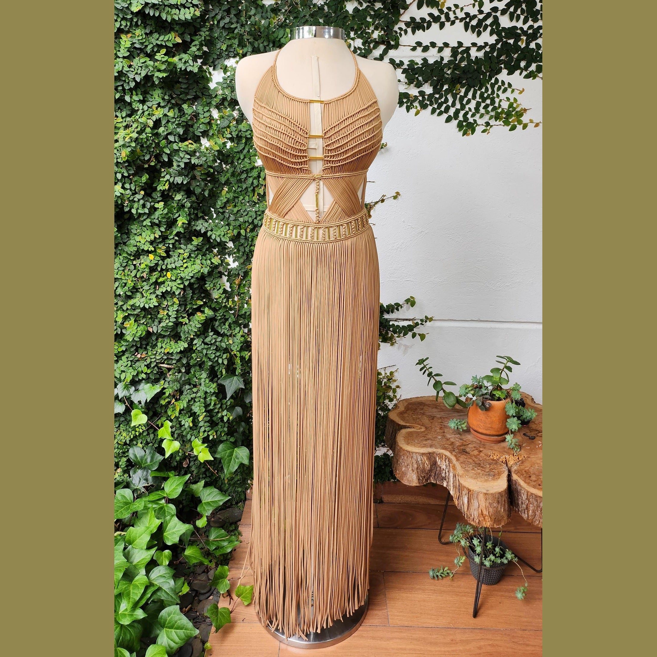 Boho Halter Macramé Wedding Dress Iris – Destination Bridal Couture