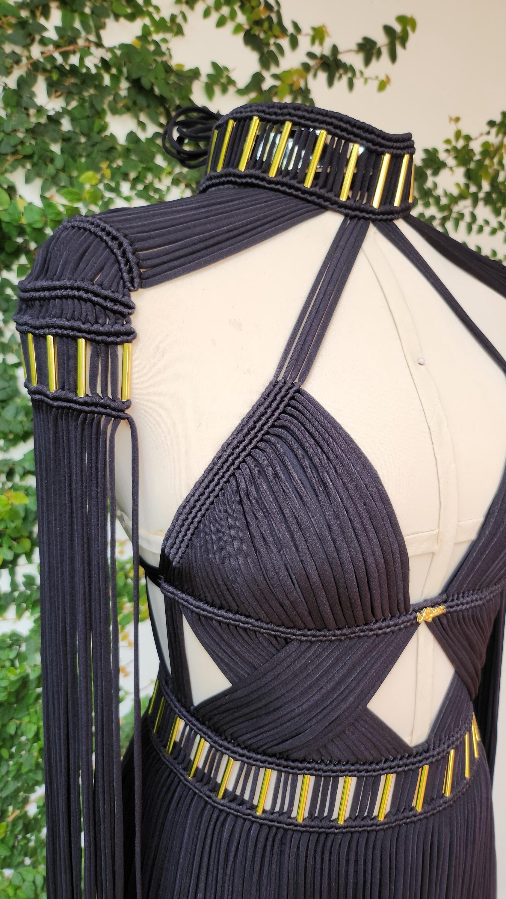 Macramé Festival Dress - Removable Shoulder Pads Onix