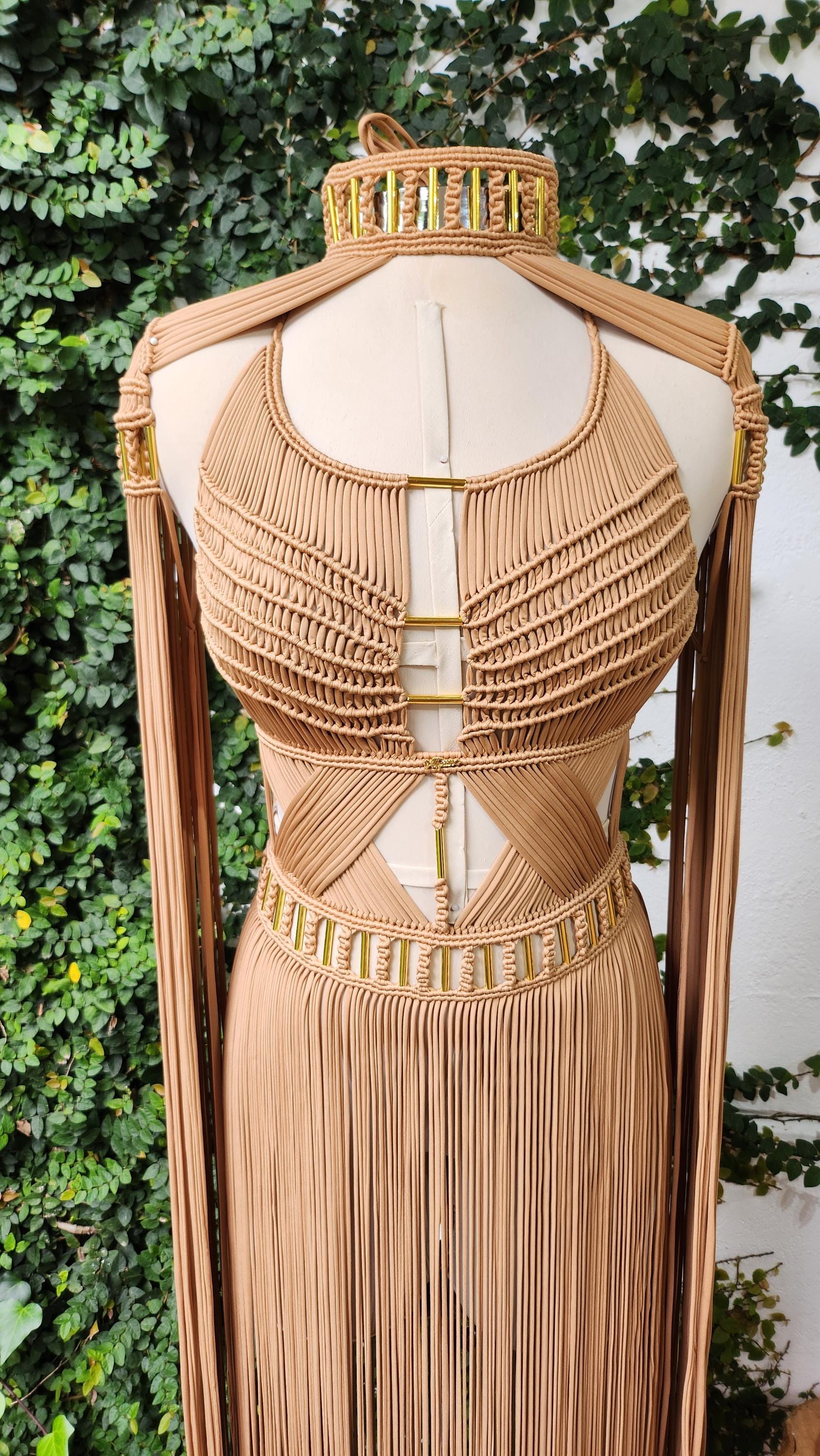 White Macramé Halter Dress - Boho Wedding & Resort Gown