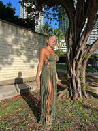 White Macramé Halter Dress - Boho Wedding & Resort Gown