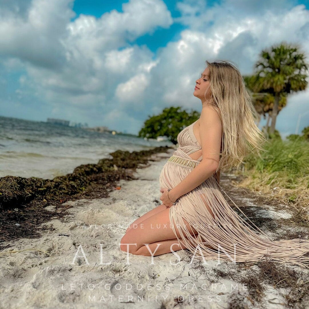 Stretchy Macram Maternity Dress - Photoshoot & Baby Shower | ALTYSAN Gold / L Stretchy Macram Maternity Dress - Photoshoot & Baby Shower | ALTYSAN Gold / L