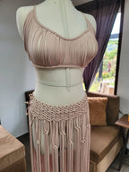 boho chic fashion, Handmade Rave outfit woman set, Bohemian 2-Piece Macramé Set | Perfect for Festivals, rave outfits, summer dress - ALTYSAN