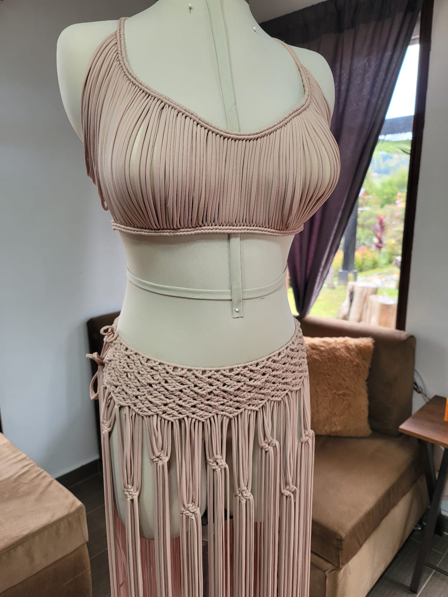 boho chic fashion, Handmade Rave outfit woman set, Bohemian 2-Piece Macramé Set | Perfect for Festivals, rave outfits, summer dress