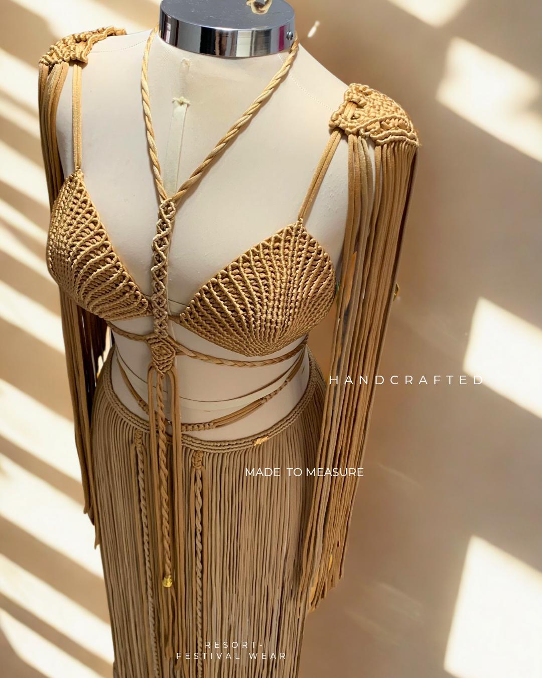 boho chic fashion, Luxury Handcrafted Krystal Macrame 3-Piece Set for Beach & Festival Fashion