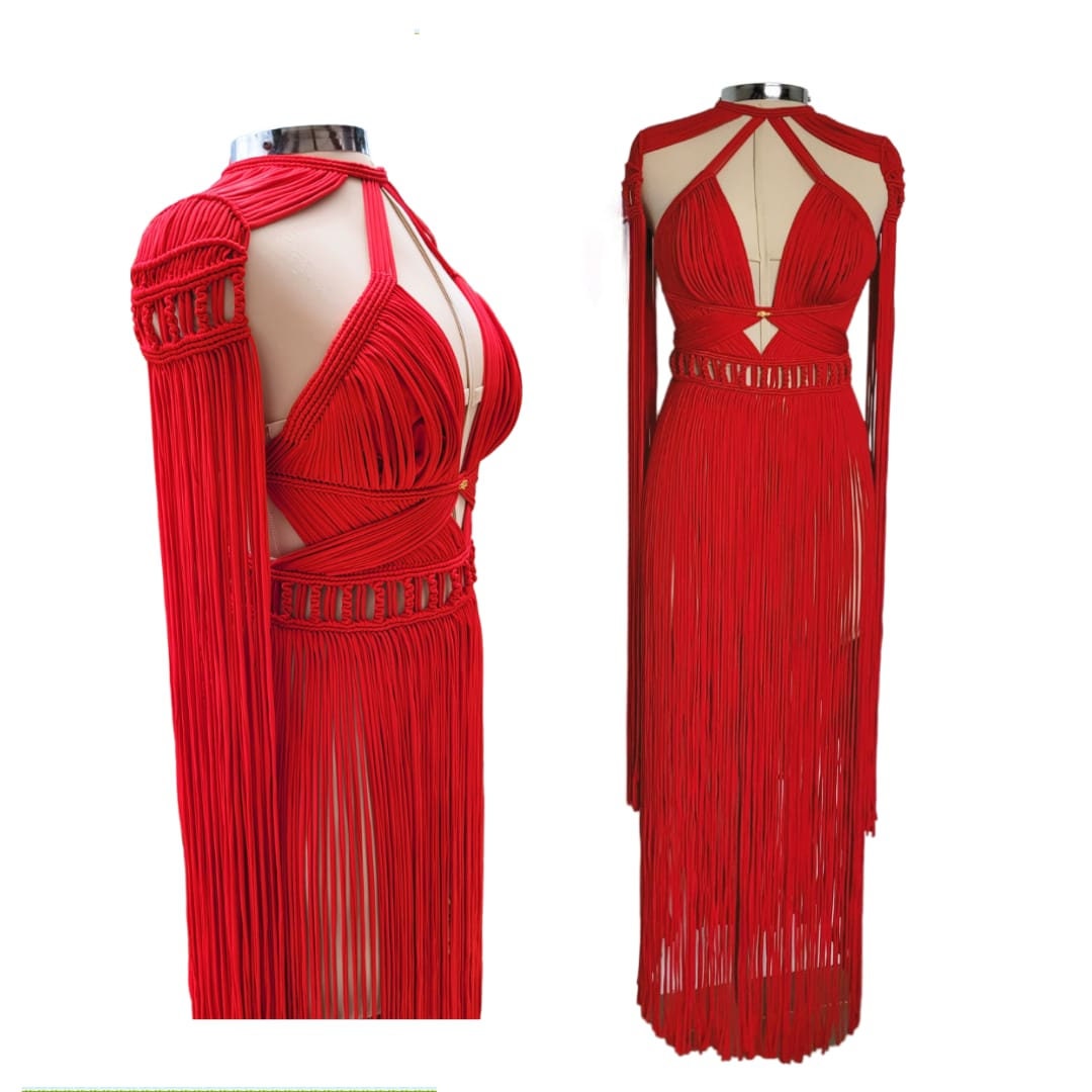 Red dress, Boho Beach Wedding Dress - Macrame Festival Outfit - HERA Collection