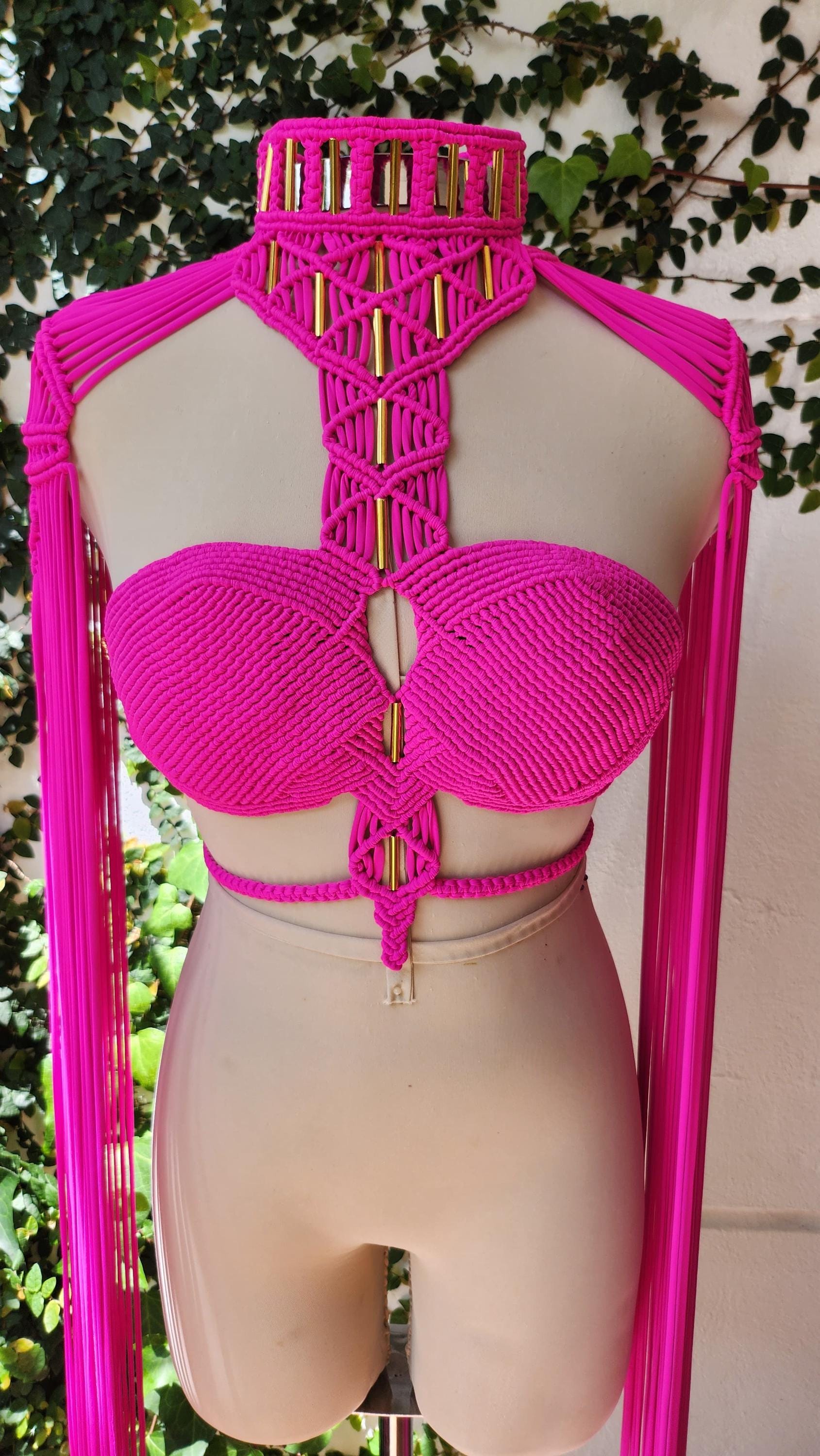 Festival Clothing, party dress. handcrafted clothing, celebrity fashion looks, Nefertiti Macrame Dress for Women - Rave and Beach Ready