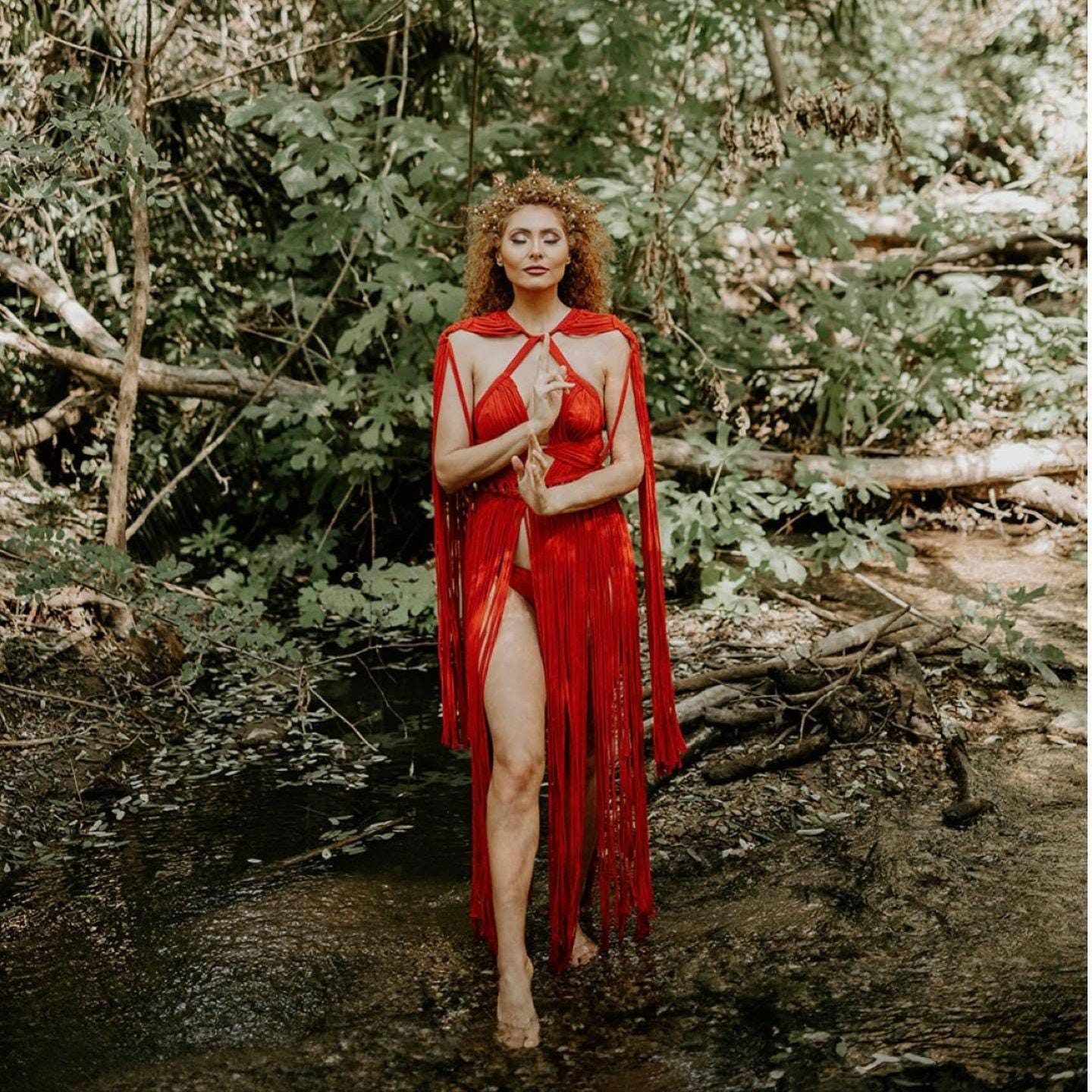 Red dress, Boho Beach Wedding Dress - Macrame Festival Outfit - HERA Collection