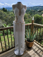 Macrame Maxi Dress - White Halter Wedding & Yacht Dress - Sekhmet