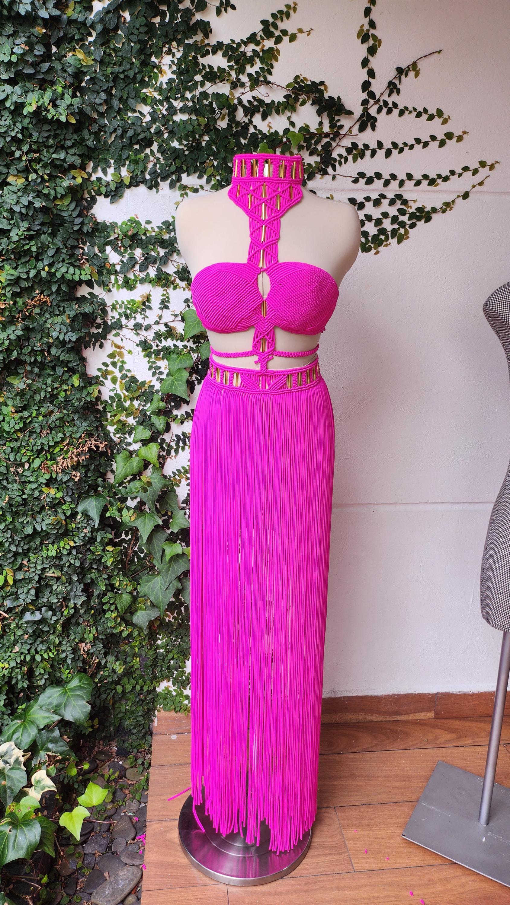 Festival Clothing, party dress. handcrafted clothing, celebrity fashion looks, Nefertiti Macrame Dress for Women - Rave and Beach Ready