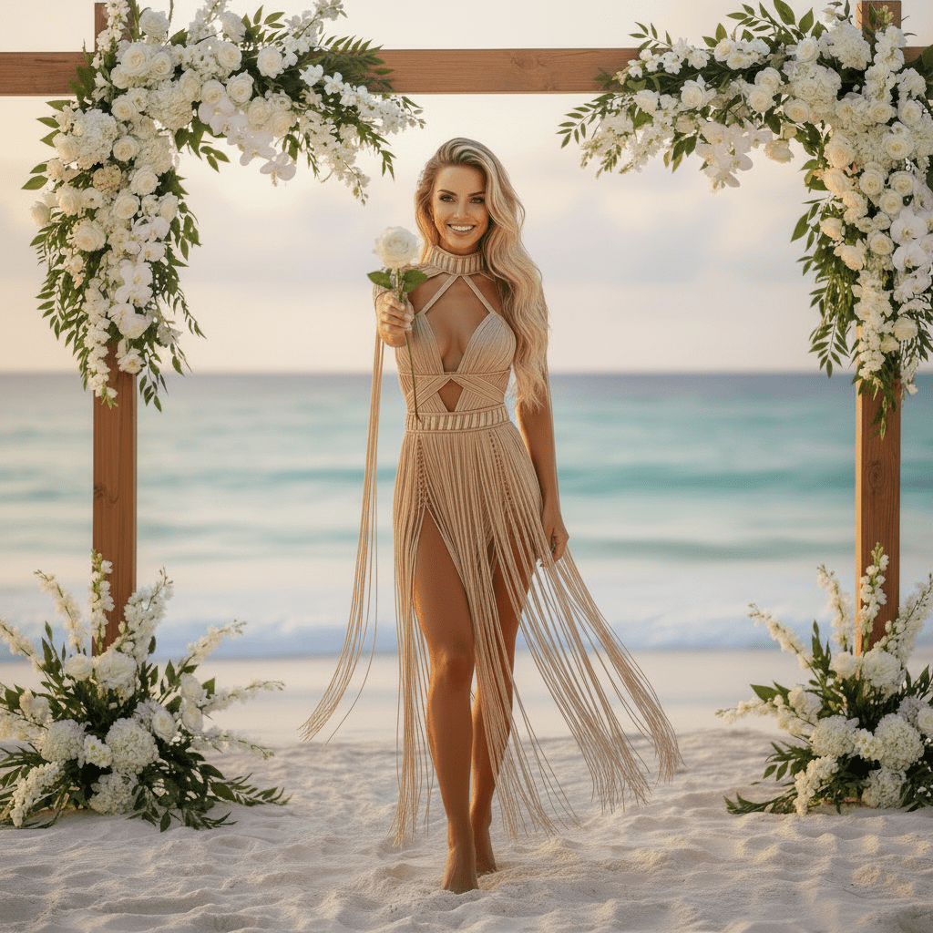 macrame beach dress Beach Wedding Dress, Festival Bodysuit, Sleeveless Macrame Hanging Cord Midi Dress, Greek Goddess Dress, Boho Wedding Dress, Gift for Her