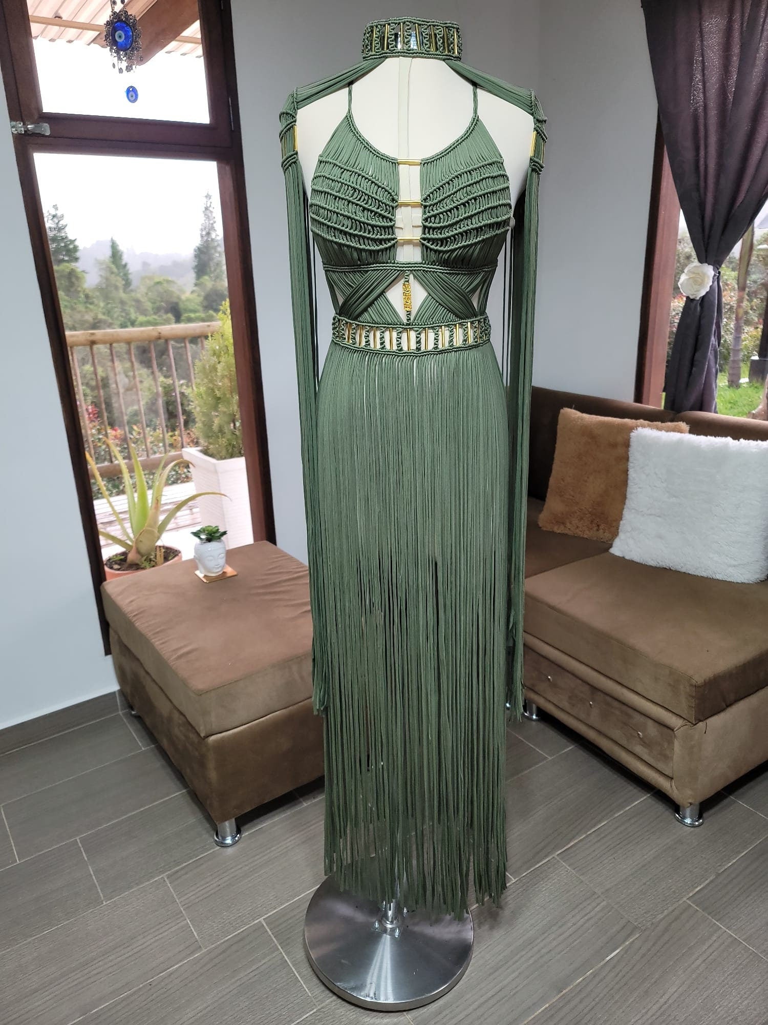 White Macramé Halter Dress - Boho Wedding & Resort Gown