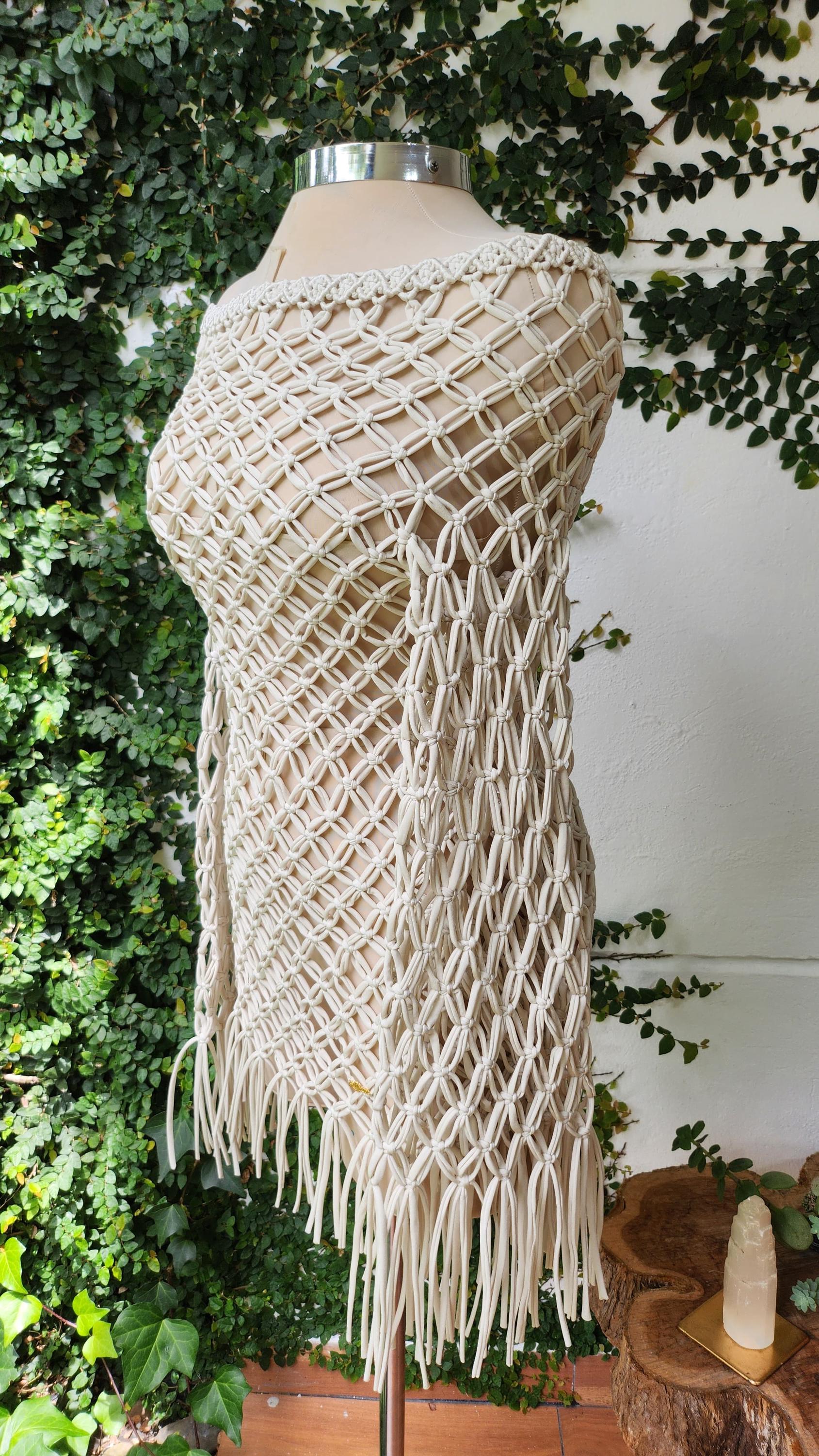 Handmade macrame cover up for women,macrame dress,costume festival clothing,fringe dress women,beach cover up,rave outfit,resort beach wear
