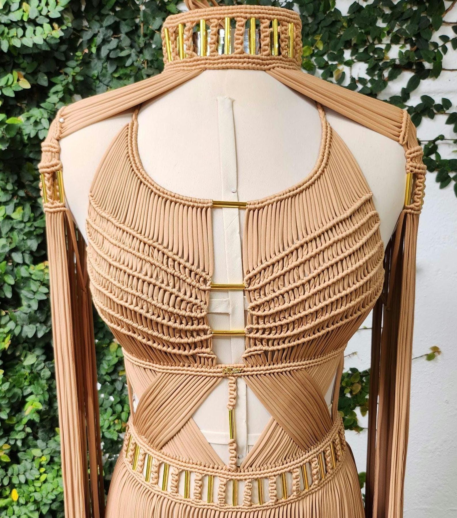 White Macramé Halter Dress - Boho Wedding & Resort Gown