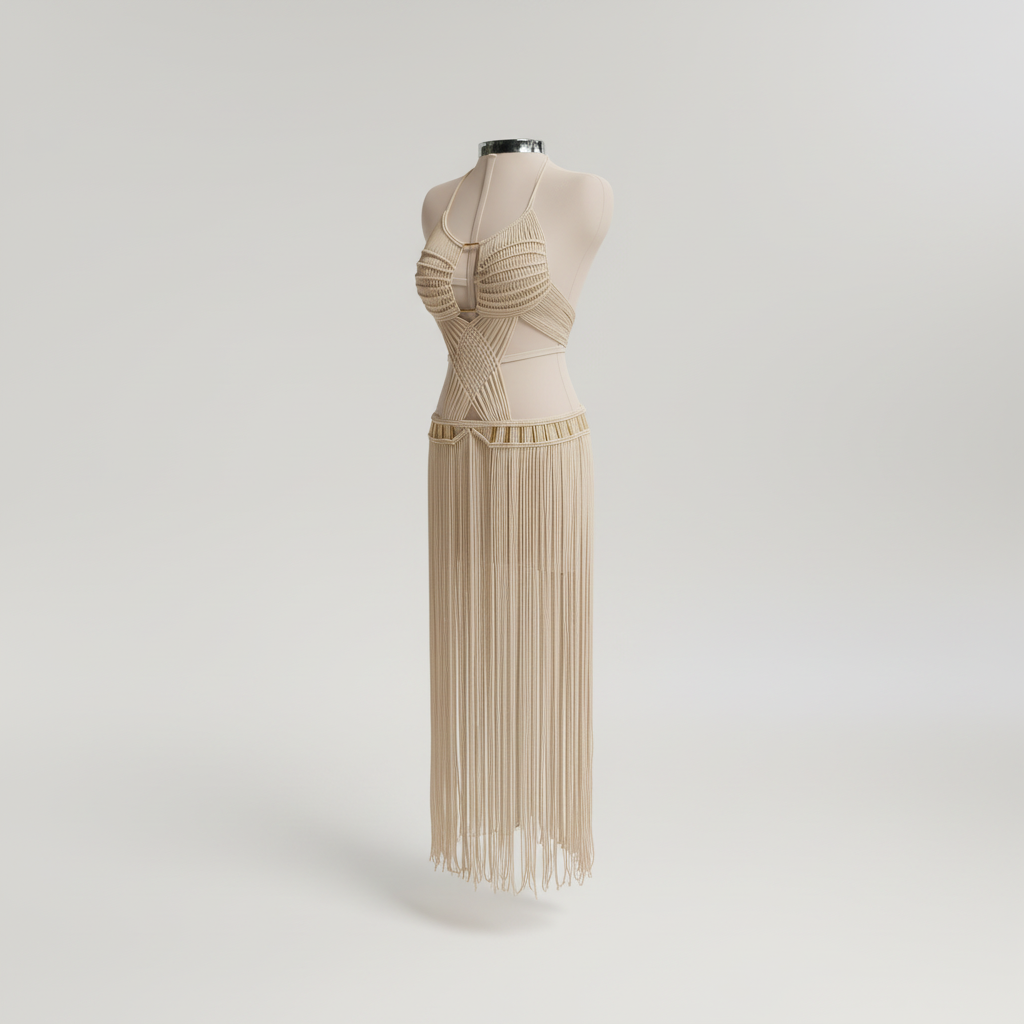 Macrame Maxi Dress - White Halter Wedding & Yacht Dress - Sekhmet