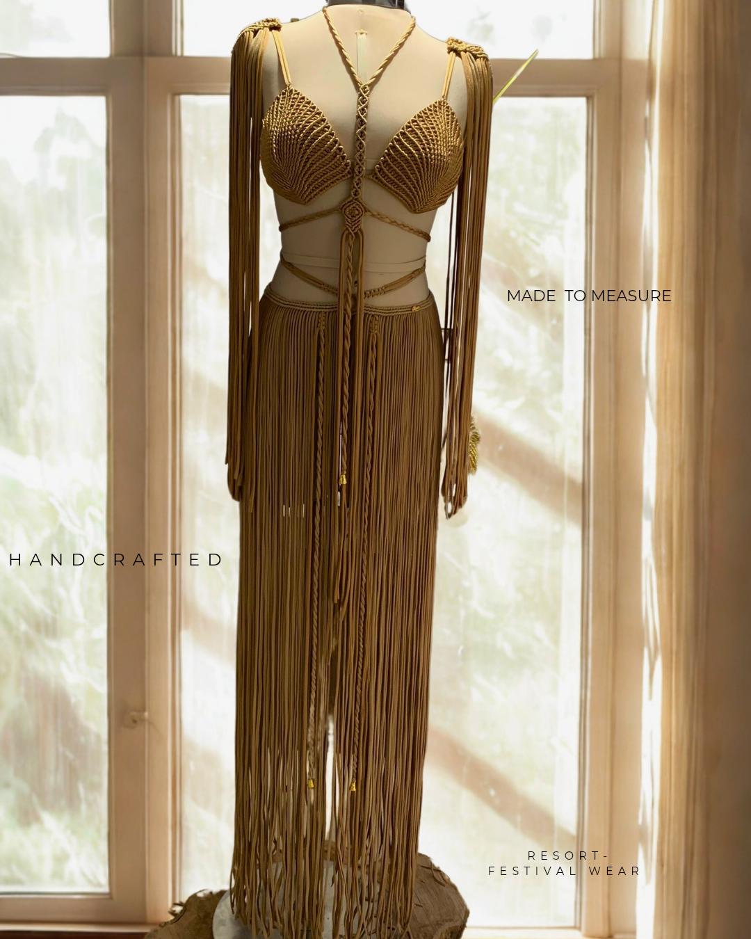 boho chic fashion, Luxury Handcrafted Krystal Macrame 3-Piece Set for Beach & Festival Fashion
