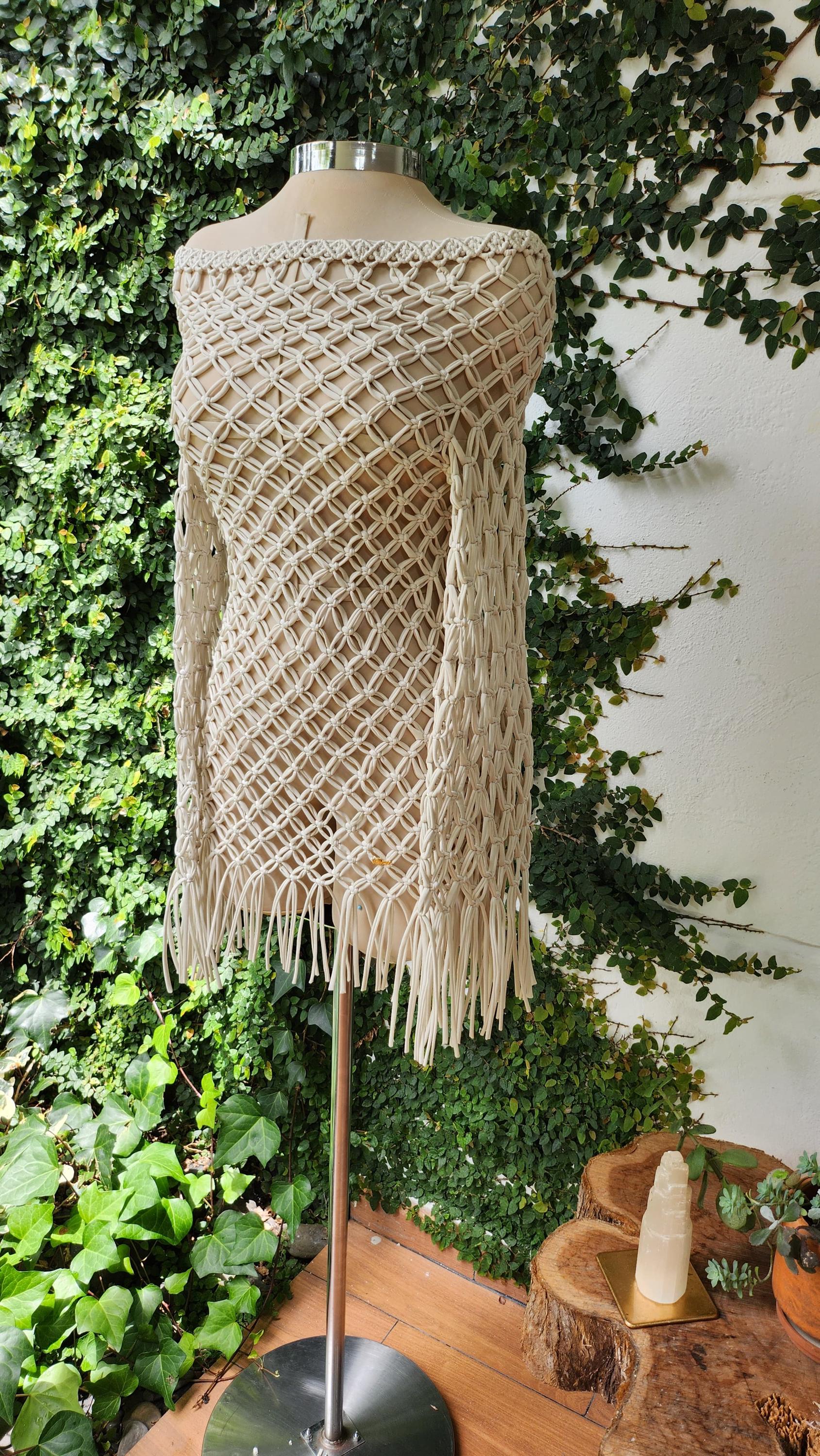 Handmade macrame cover up for women,macrame dress,costume festival clothing,fringe dress women,beach cover up,rave outfit,resort beach wear