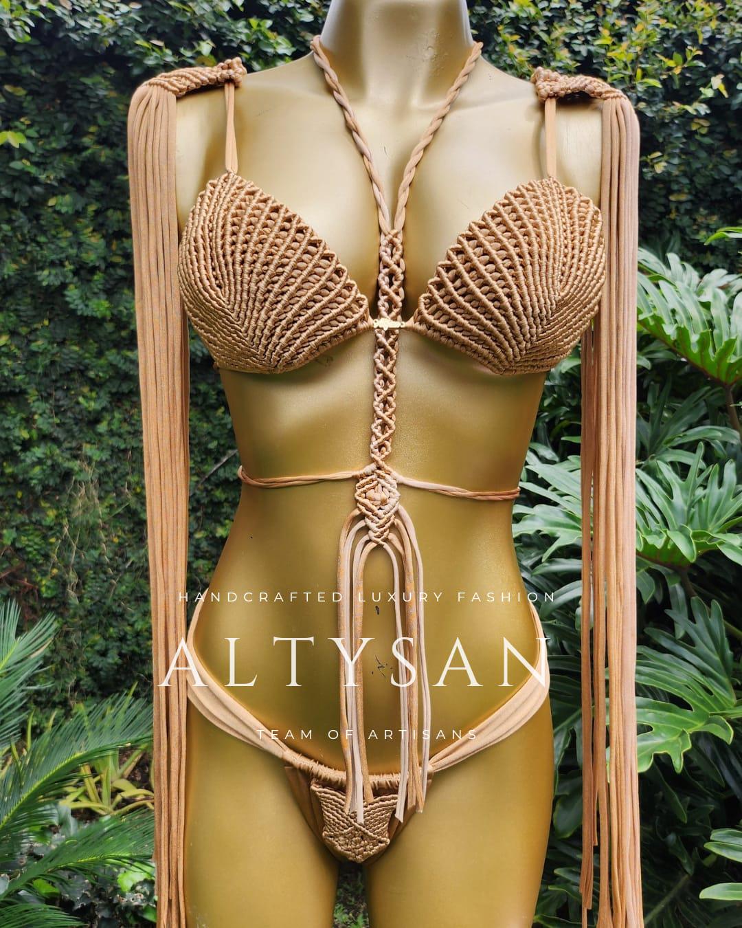 triangle bikinis, 4-Piece Boho Bikini Set for Women, summer fashion, Perfect for Burning Man & Festivals, cheeky thong bathing suit bottoms