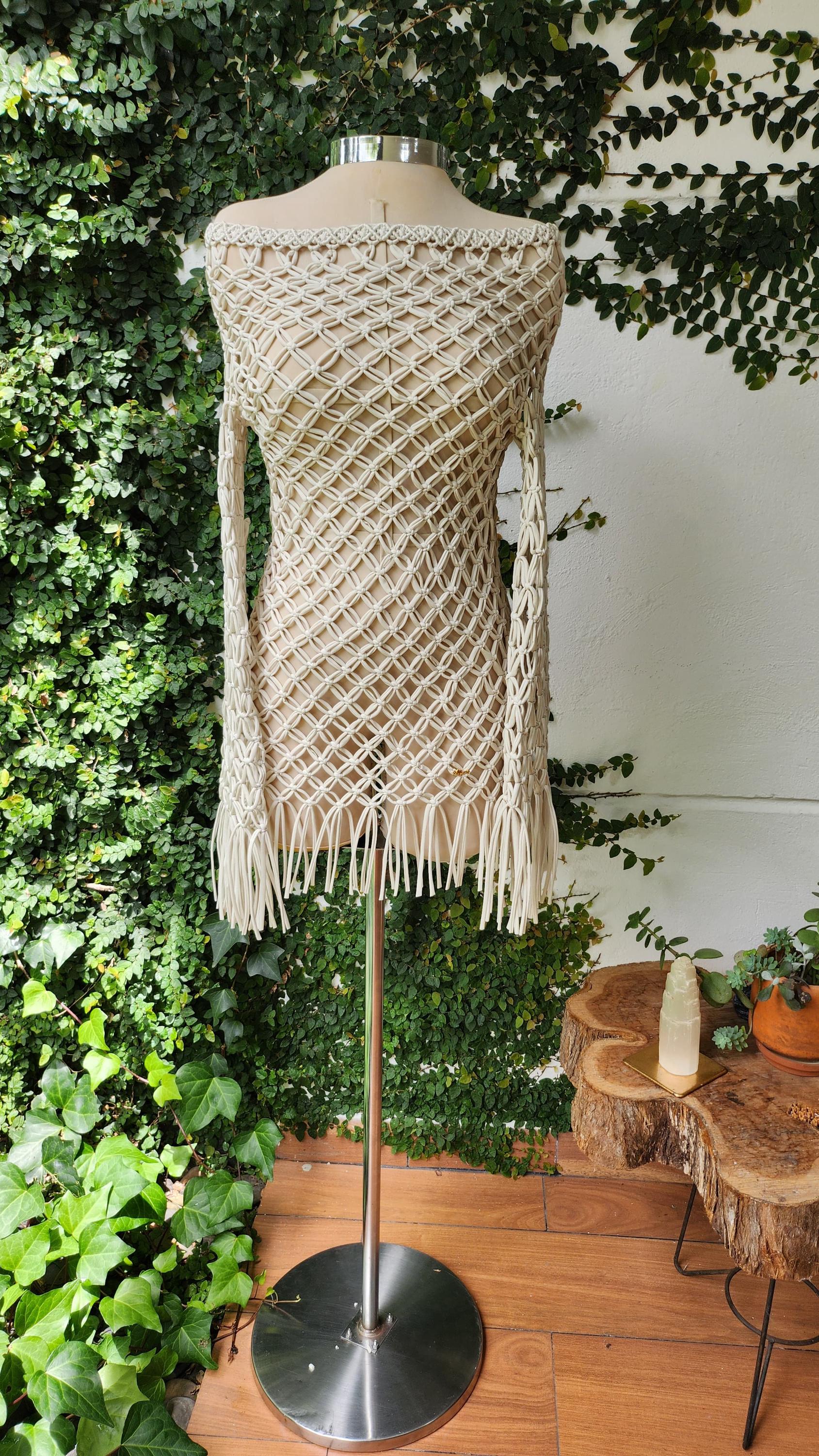 Handmade macrame cover up for women,macrame dress,costume festival clothing,fringe dress women,beach cover up,rave outfit,resort beach wear