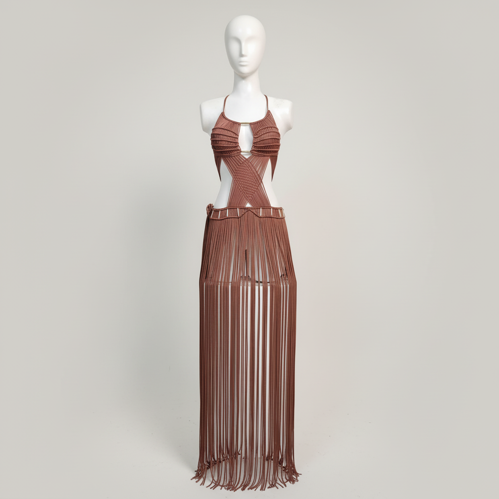 Macrame Maxi Dress - White Halter Wedding & Yacht Dress - Sekhmet