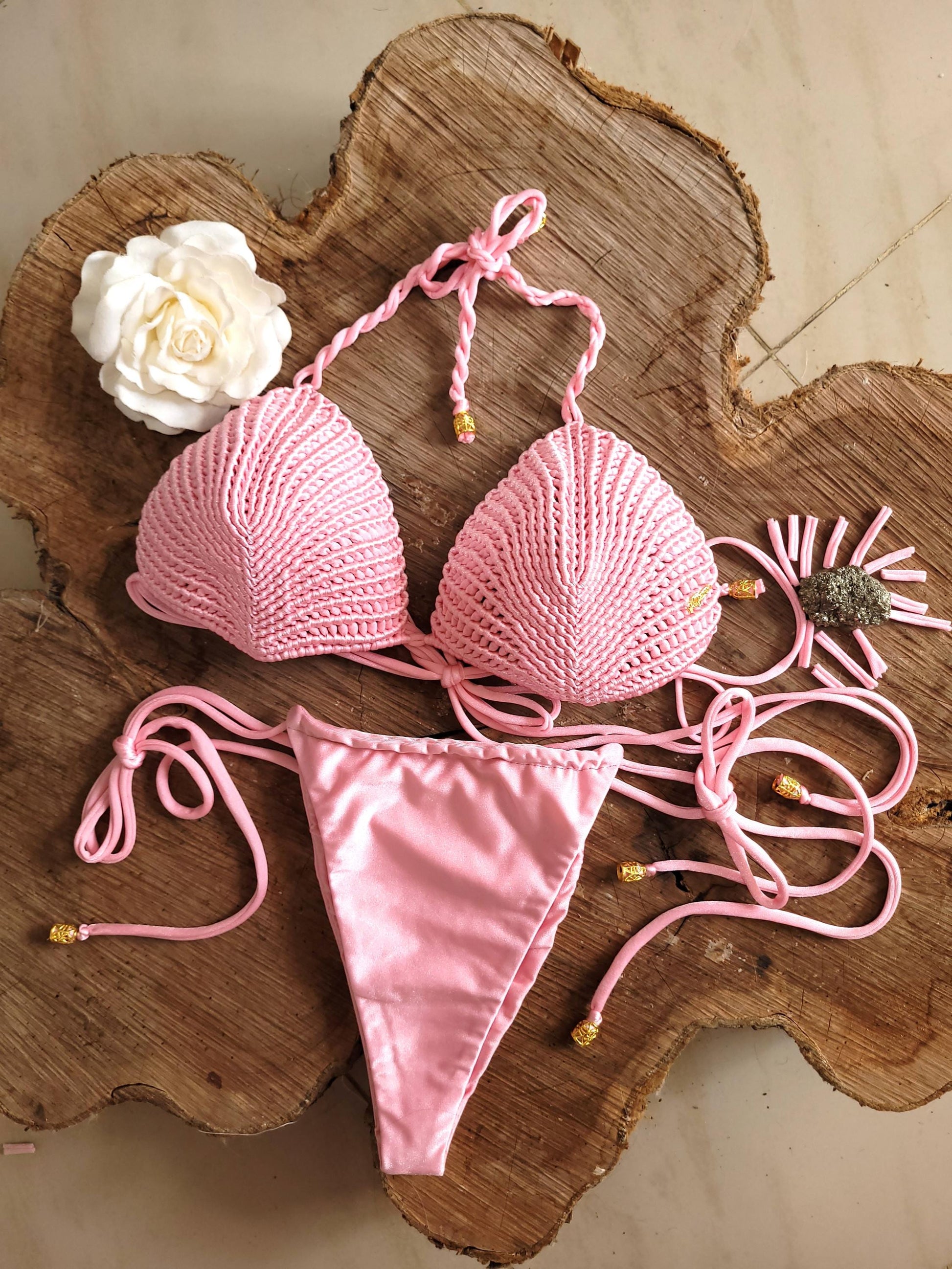 Boho Bikini Swimsuit, thong bikini sets, Festival Outfit, Womens Bikini Top, Handmade Bikini