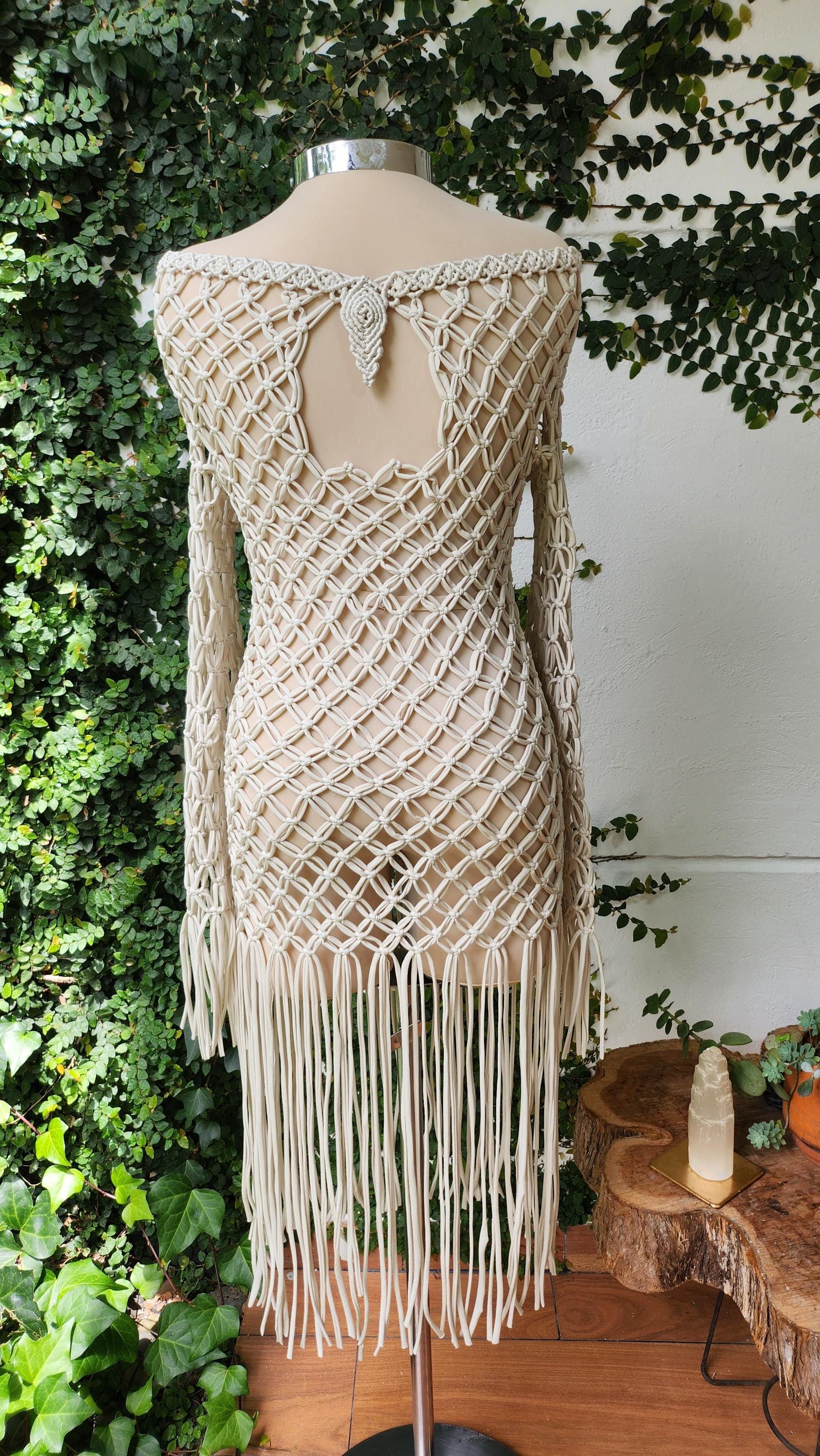 Handmade macrame cover up for women,macrame dress,costume festival clothing,fringe dress women,beach cover up,rave outfit,resort beach wear