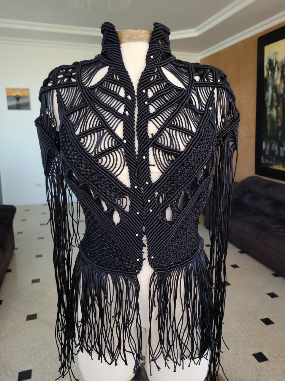 Scorpion Vest, Handmade Macramé Fringe Cape  – Unisex Festival & Boho Gothic Statement Piece