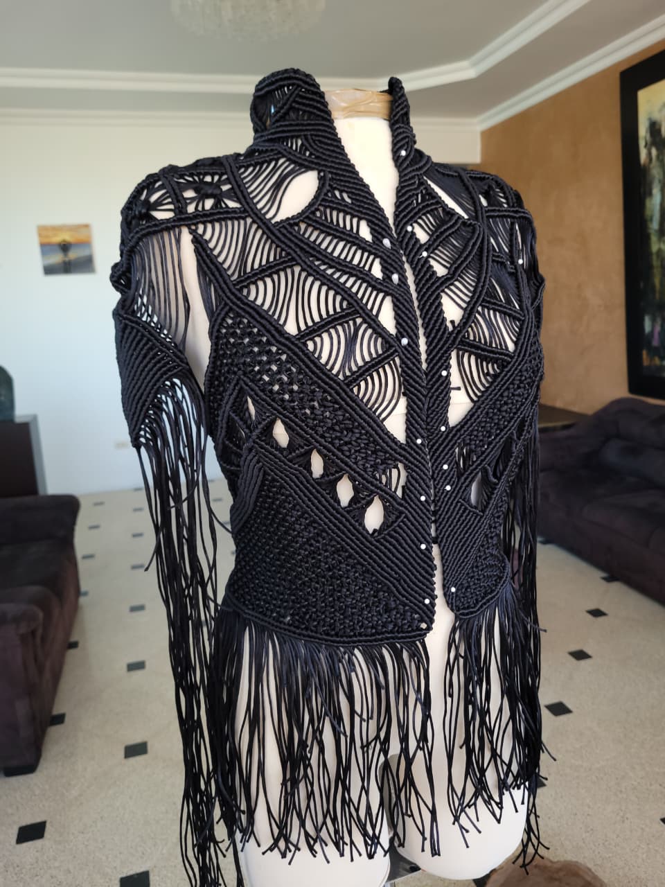 Scorpion Vest, Handmade Macramé Fringe Cape  – Unisex Festival & Boho Gothic Statement Piece