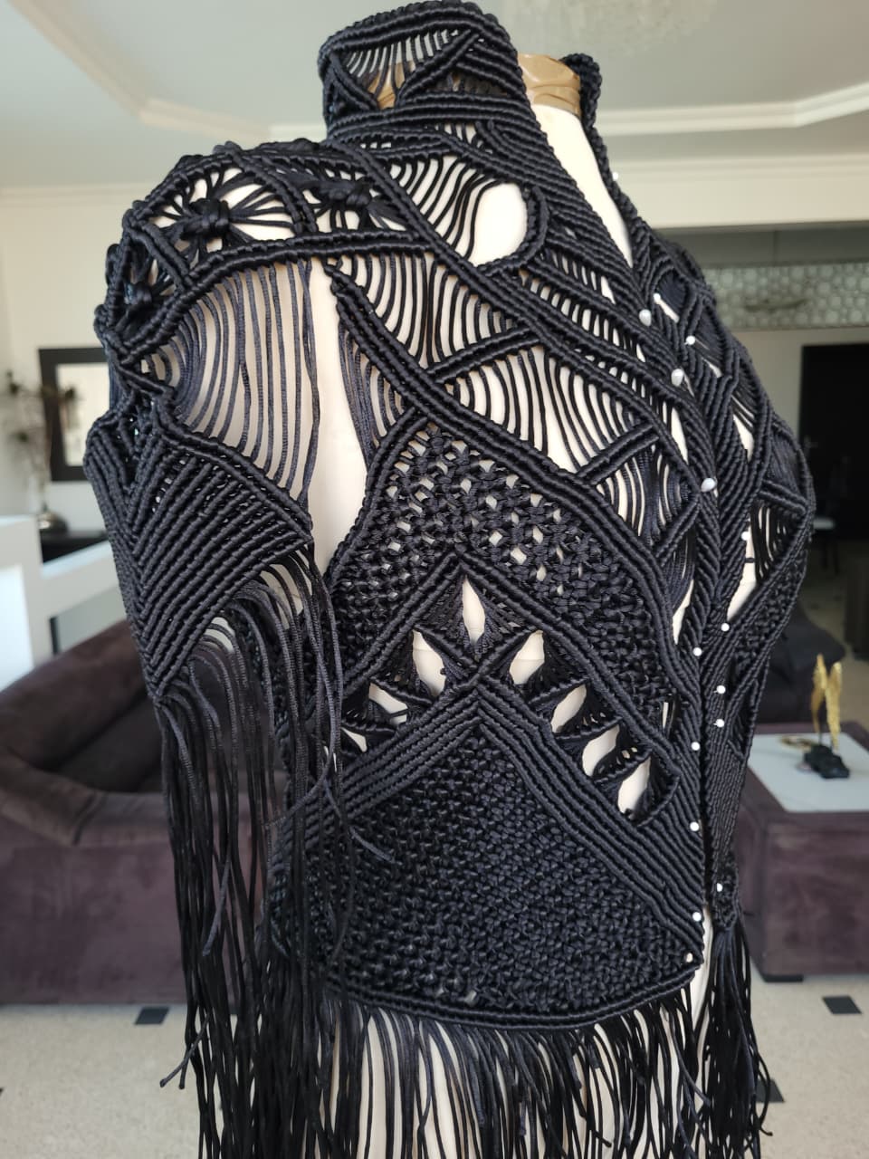 Scorpion Vest, Handmade Macramé Fringe Cape  – Unisex Festival & Boho Gothic Statement Piece