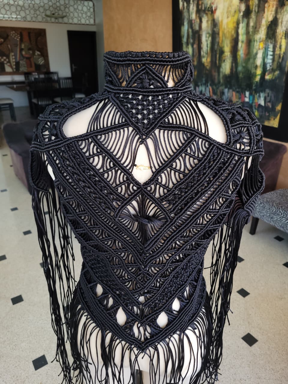 Scorpion Vest, Handmade Macramé Fringe Cape  – Unisex Festival & Boho Gothic Statement Piece