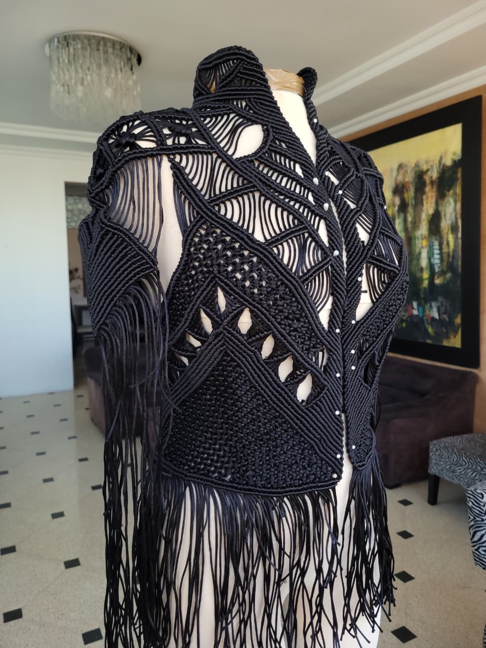 Scorpion Vest, Handmade Macramé Fringe Cape  – Unisex Festival & Boho Gothic Statement Piece