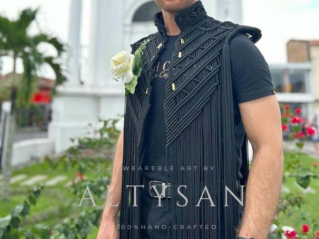 Festival men outfit, Horus Vest. Festival vest, Men vest, Burning man top, Macrame top, Boho top, Bohemian, festival outfit, rave outfit.