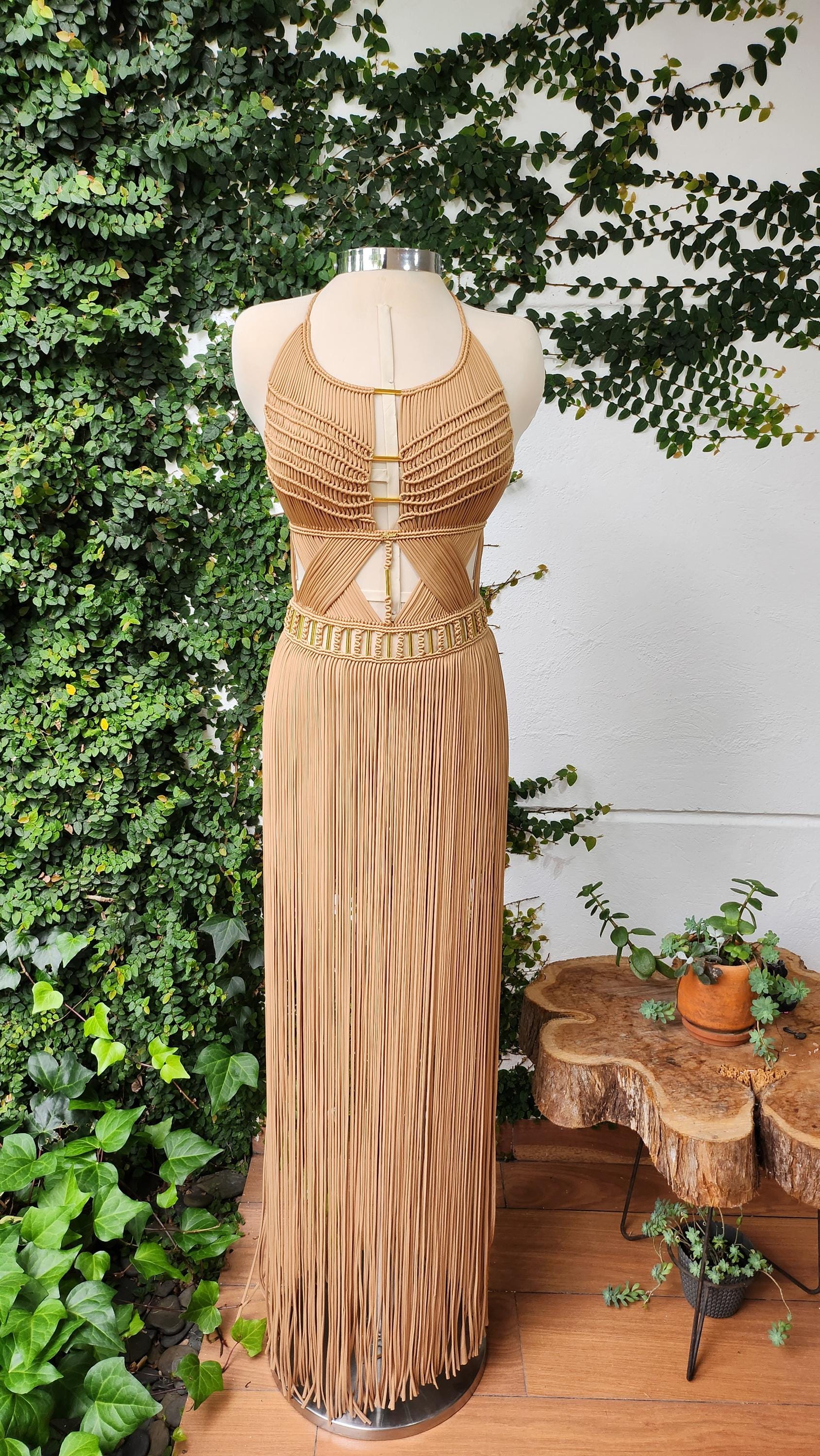 White Macramé Halter Dress - Boho Wedding & Resort Gown