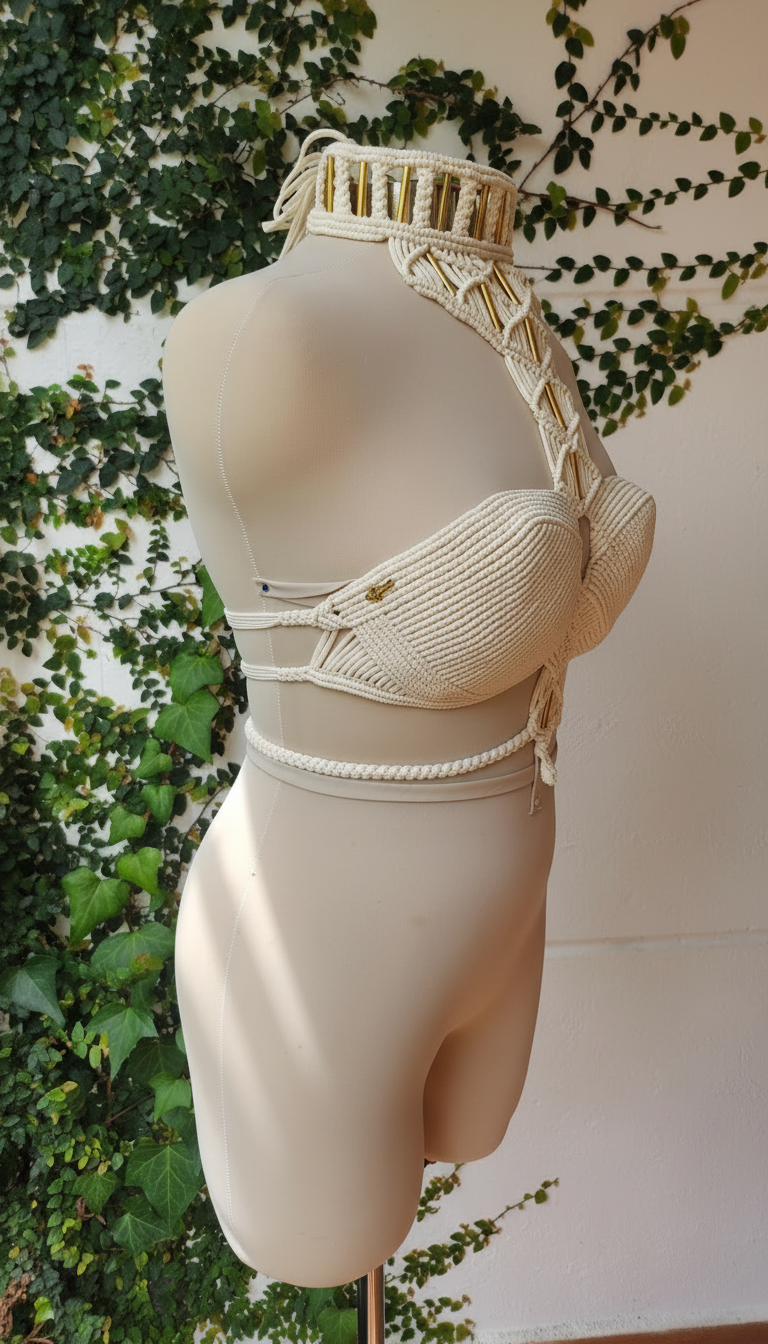 Macramé Crop Top - Removable Long Sleeves Nefertiti