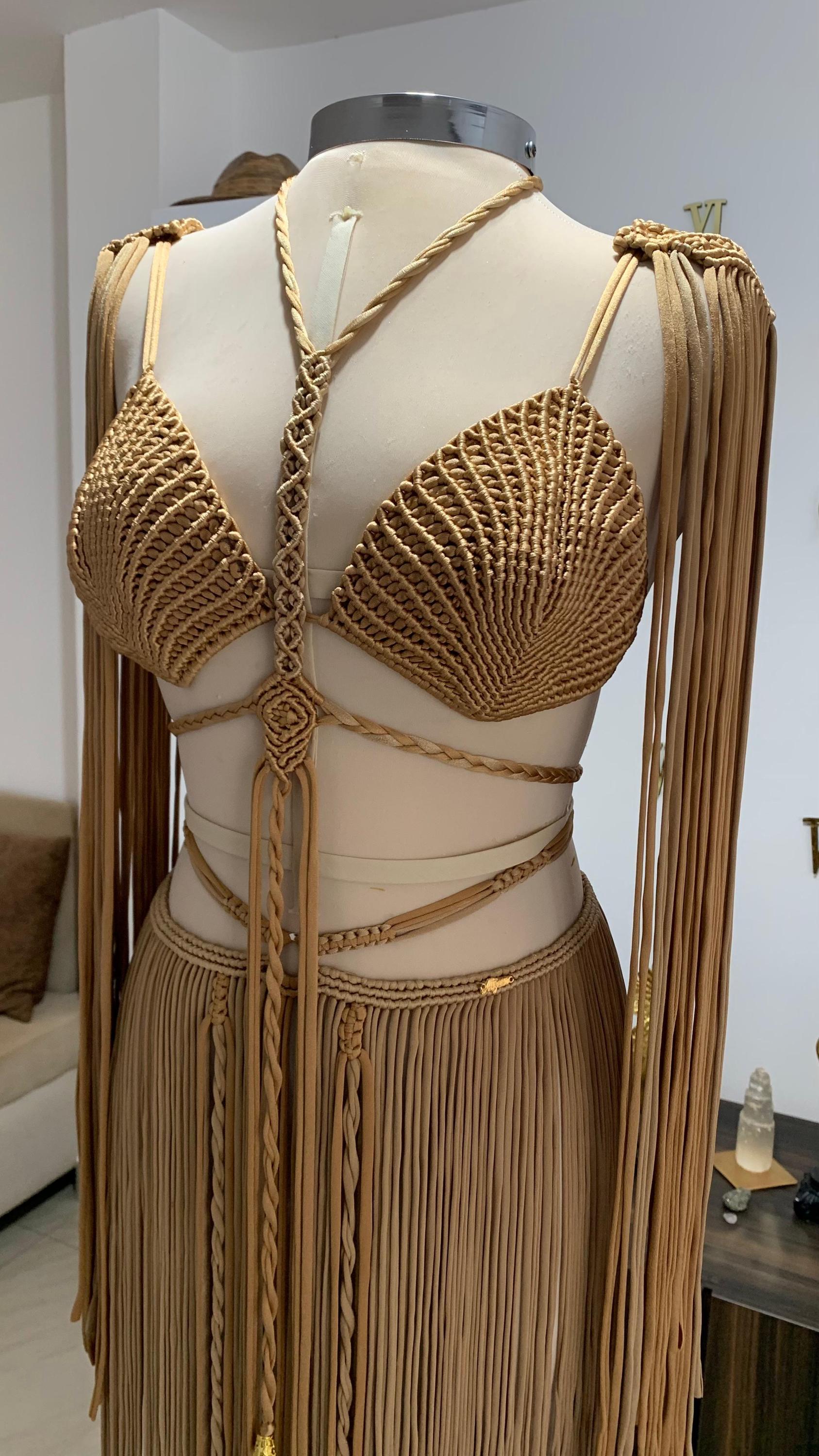 boho chic fashion, Luxury Handcrafted Krystal Macrame 3-Piece Set for Beach & Festival Fashion