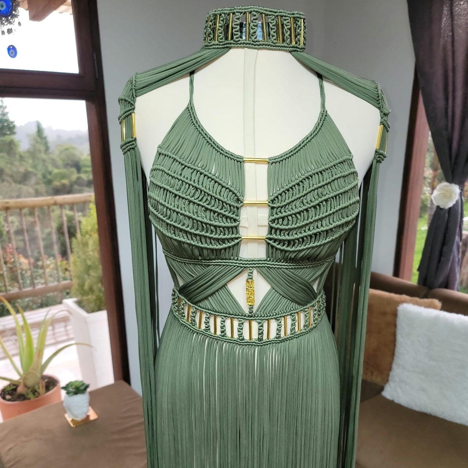 White Macramé Halter Dress - Boho Wedding & Resort Gown