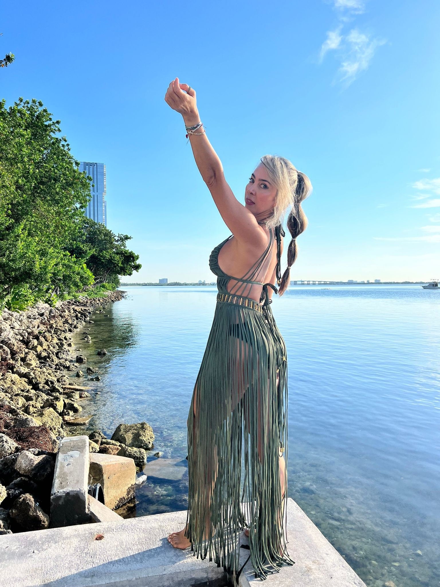 White Macramé Halter Dress - Boho Wedding & Resort Gown