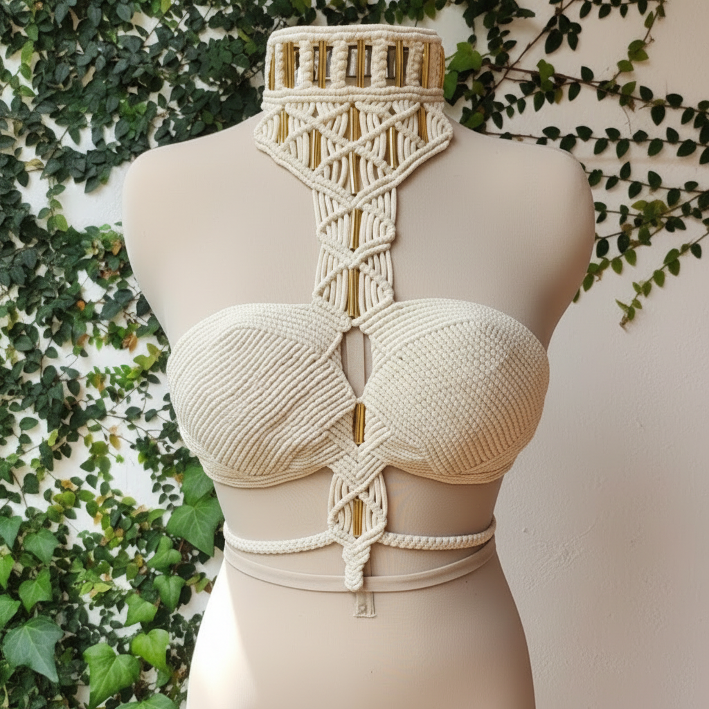 Macramé Crop Top - Removable Long Sleeves Nefertiti