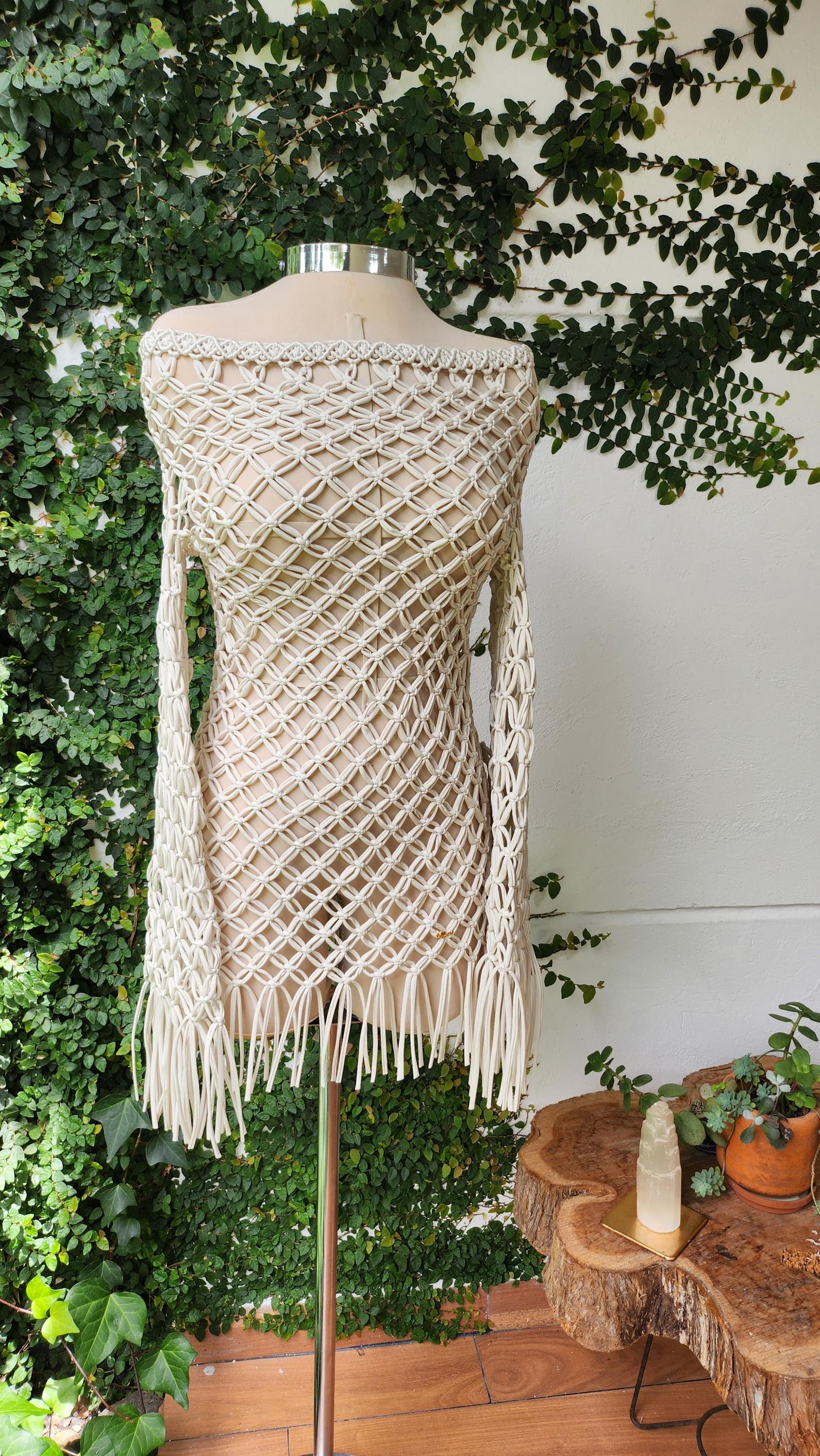 Handmade macrame cover up for women,macrame dress,costume festival clothing,fringe dress women,beach cover up,rave outfit,resort beach wear