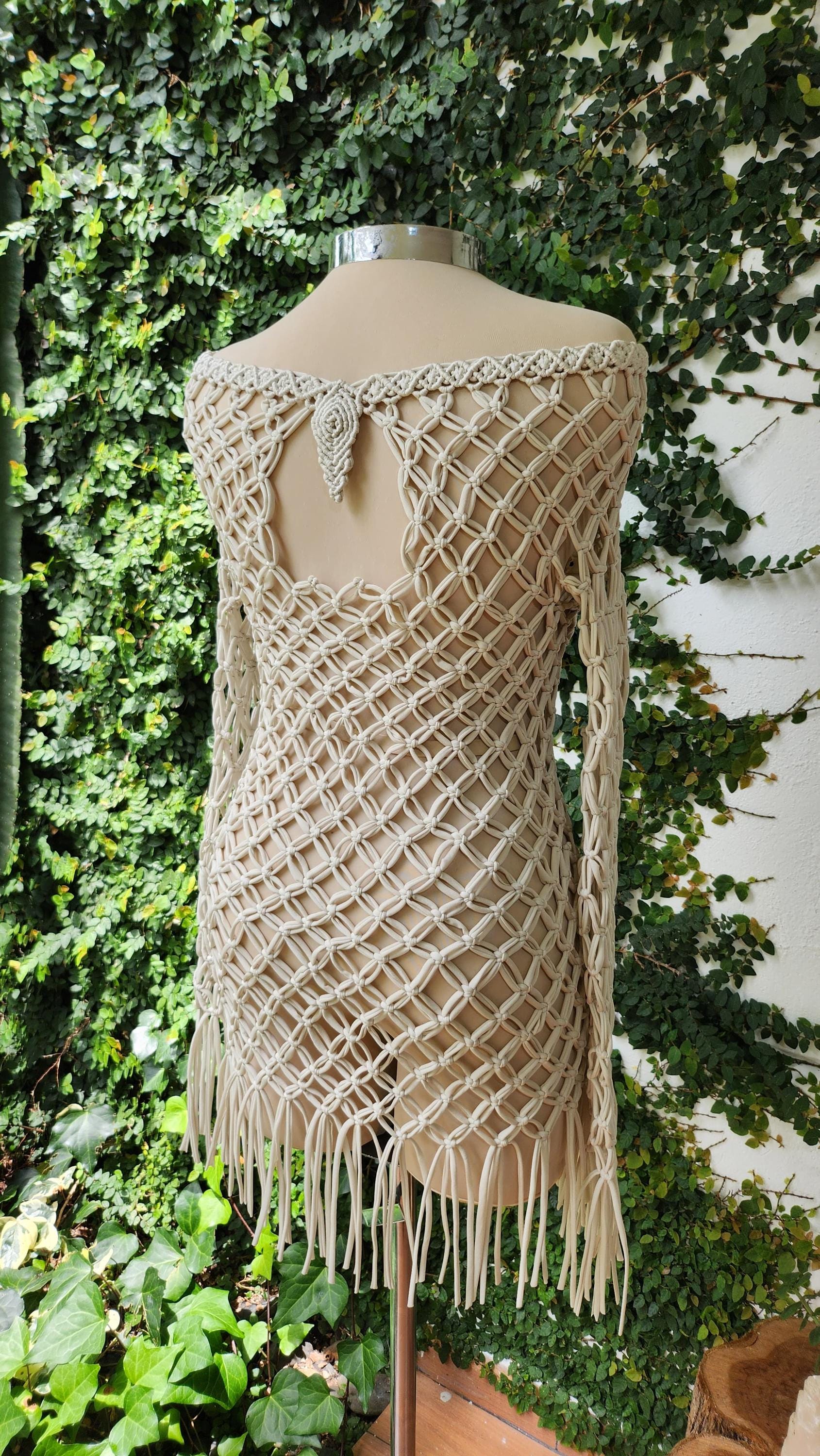 Handmade macrame cover up for women,macrame dress,costume festival clothing,fringe dress women,beach cover up,rave outfit,resort beach wear