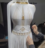 Goddess Macramé Fringe Dress – Handmade Boho Statement Gown - Athena