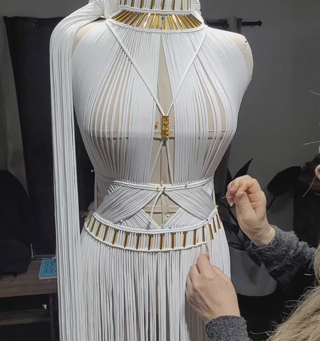 Goddess Macramé Fringe Dress – Handmade Boho Statement Gown