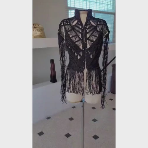 Scorpion Vest, Handmade Macramé Fringe Cape  – Unisex Festival & Boho Gothic Statement Piece
