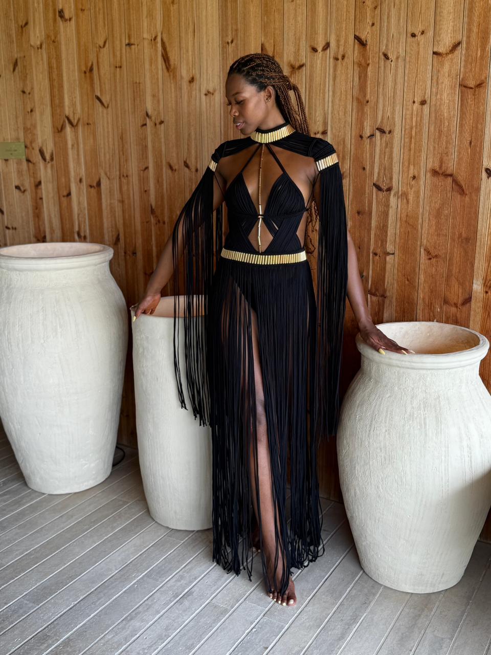 Macramé Greek Goddess Dress - Luxury Fringe Festival Gown