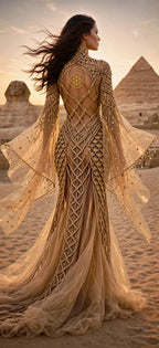 Gala-bride-photoshoot long dress macramé made with organza vel-Lumina Draconis