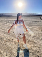 Short festival Dress with long strings and gold accents - Boho Wedding -greek goddes, bohemian dress Ariel Archangel