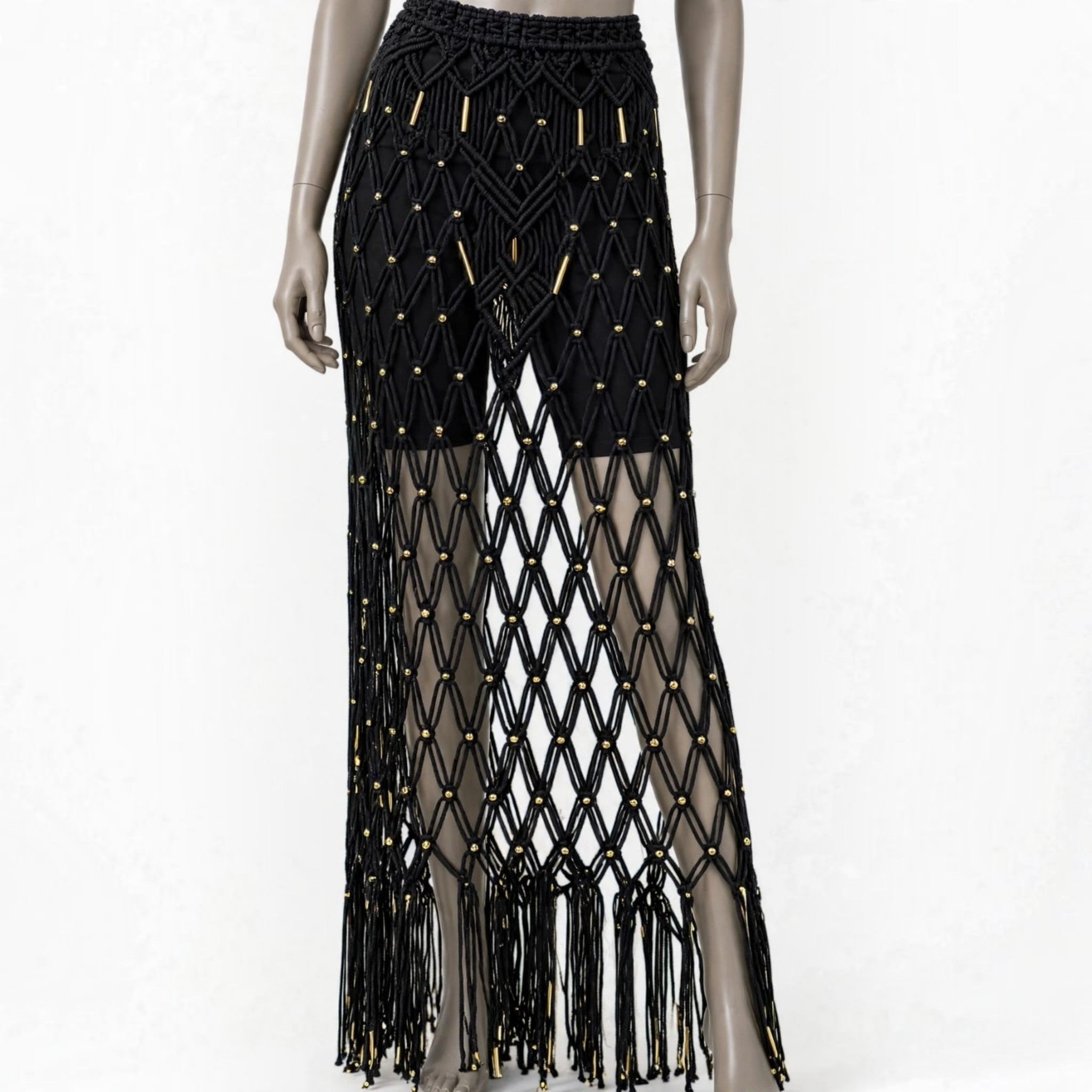 Festival Goddess 2-Piece Set with Fringe Skirt – Obsidian