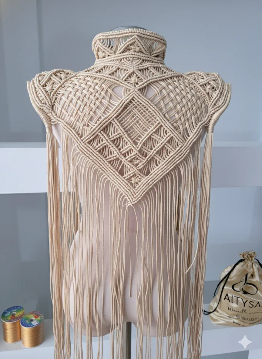 Boho Cape, Festival Outfit, Burningman Outfit, Macrame Vest. concert outfit ideas - ALTYSAN