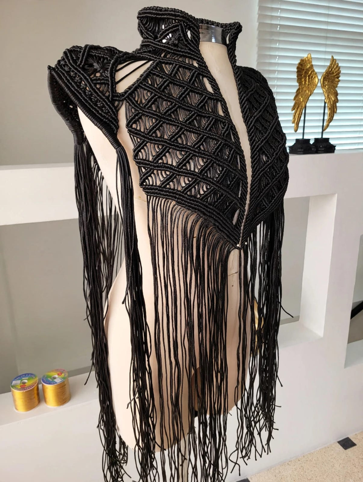Macrame Festival Cape Vest, Boho Burning Man Cape, Handmade Statement Cape, Made to Order Custom