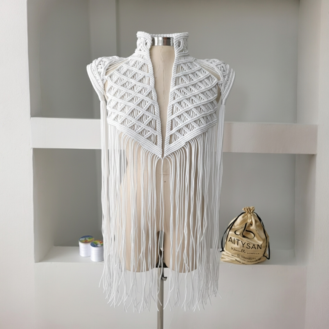 Macrame Festival Cape Vest, Boho Burning Man Cape, Handmade Statement Cape, Made to Order Custom